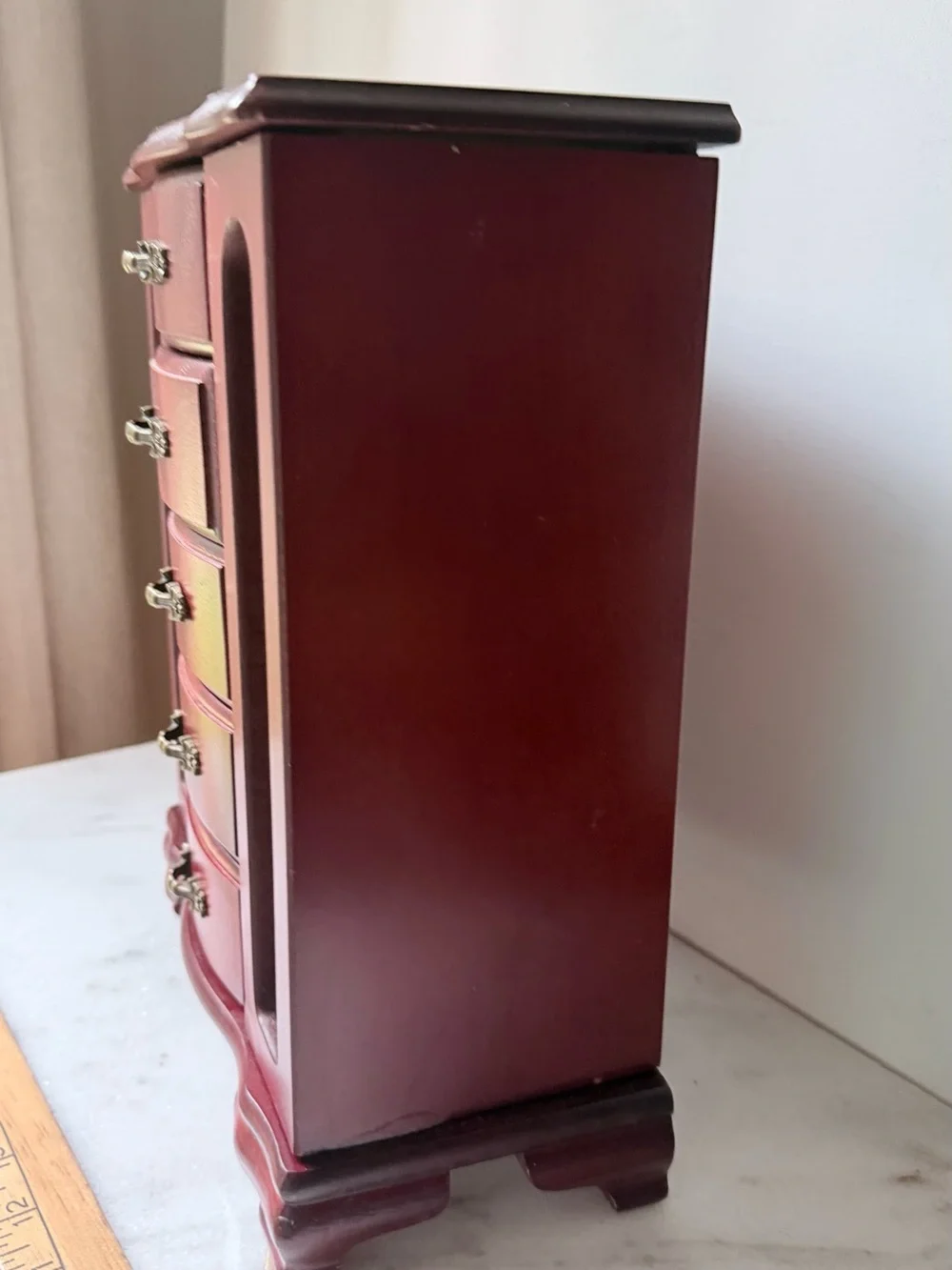 Wooden Jewelry Armoire Chest in Deep Red - Classic Storage Organizer